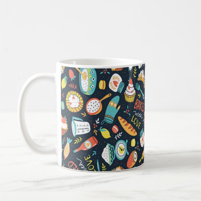 Mönster utan bageri, sömlös, med punkter och blomm kaffemugg (Vänster)
