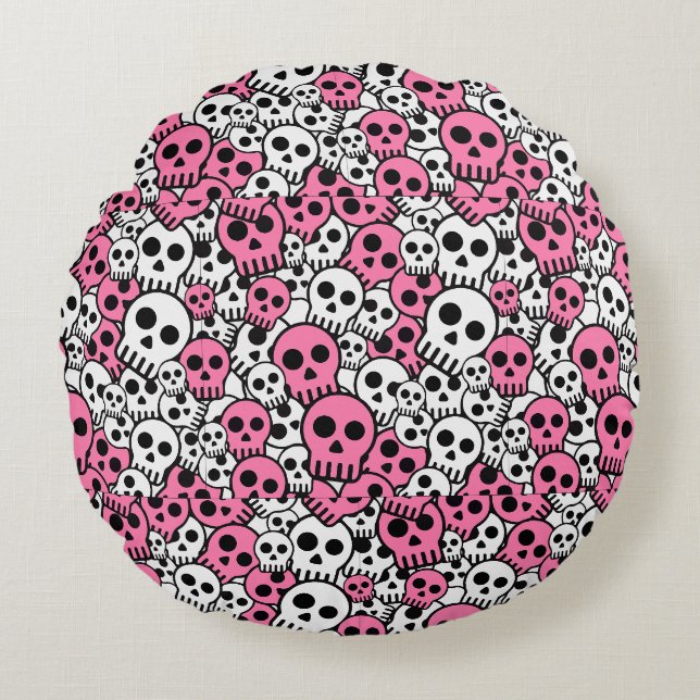 Mönster-utskrift för rosa Gothic Skull Rund Kudde (Framsidan)