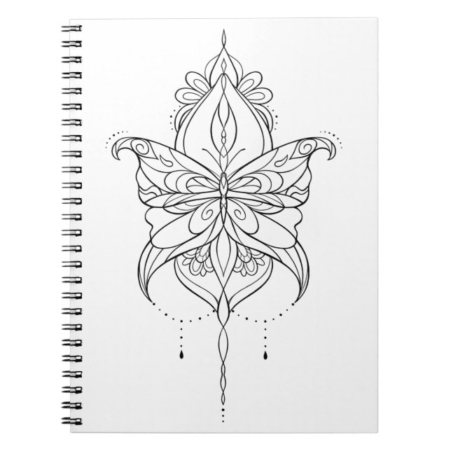 Mönster, vacker Mandala Butterfly Design Anteckningsbok (Framsidan)