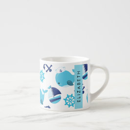Mönster, valar, blåvalar, ditt namn espressomugg