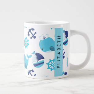 Mönster, valar, blåvalar, ditt namn jumbo mugg