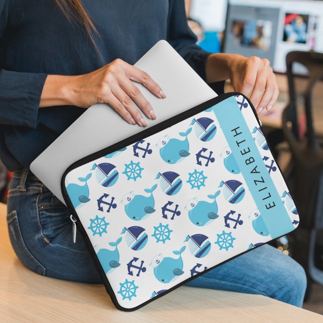Mönster, valar, blåvalar, ditt namn laptop fodral (Skapare uppladdad)