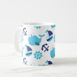 Mönster, valar, råvalar, blåvalar kaffemugg