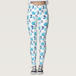 Mönster, valar, råvalar, blåvalar leggings
