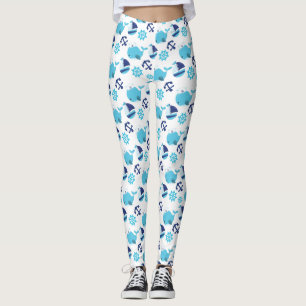 Mönster, valar, råvalar, blåvalar leggings