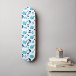 Mönster, valar, råvalar, blåvalar mini skateboard bräda 18,5 cm