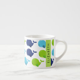 Mönster, valar, råvalar, ditt namn espressomugg