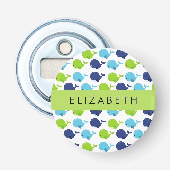 Mönster, valar, råvalar, ditt namn flasköppnare (Framsidan)