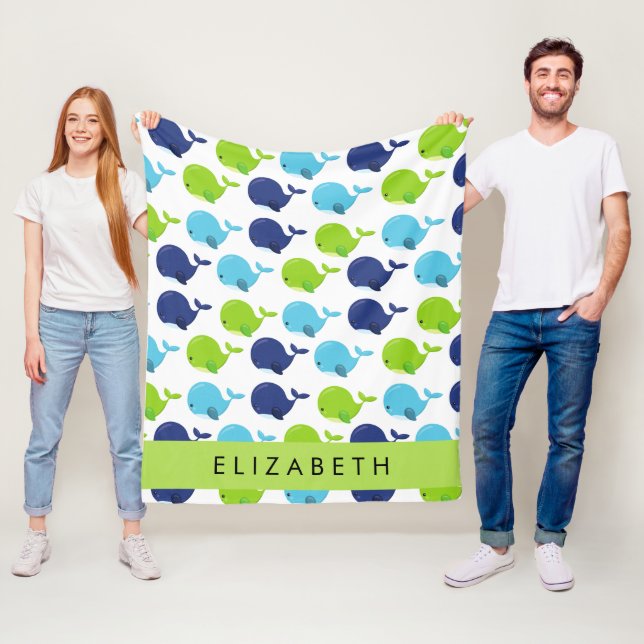 Mönster, valar, råvalar, ditt namn fleecefilt (På plats)