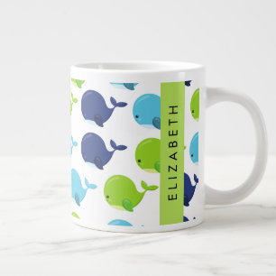 Mönster, valar, råvalar, ditt namn jumbo mugg