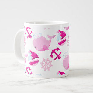 Mönster, valar, råvalar, Rosa valar Jumbo Mugg