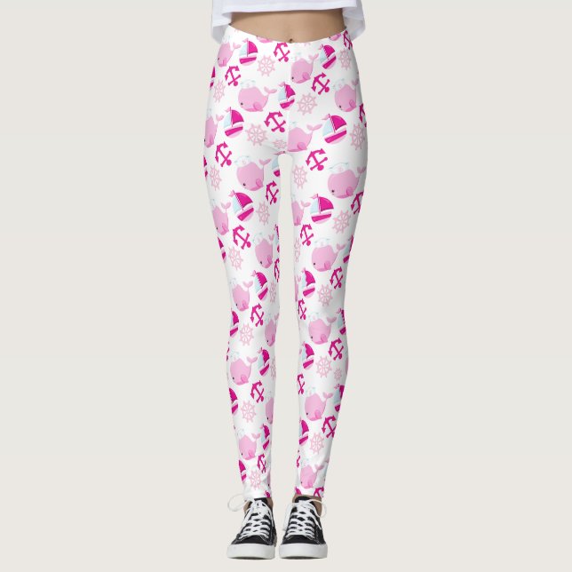 Mönster, valar, råvalar, Rosa valar Leggings (Framsida)