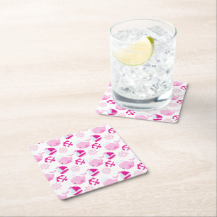 Mönster, valar, råvalar, Rosa valar Underlägg Papper Kvadrat