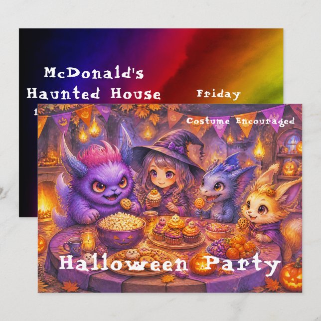 Monster vid Halloween-festbordet Inbjudningar (Fram/baksida)