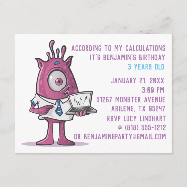 Monster vycard Födelsedagsfest inbjudan Vykort (Framsida)