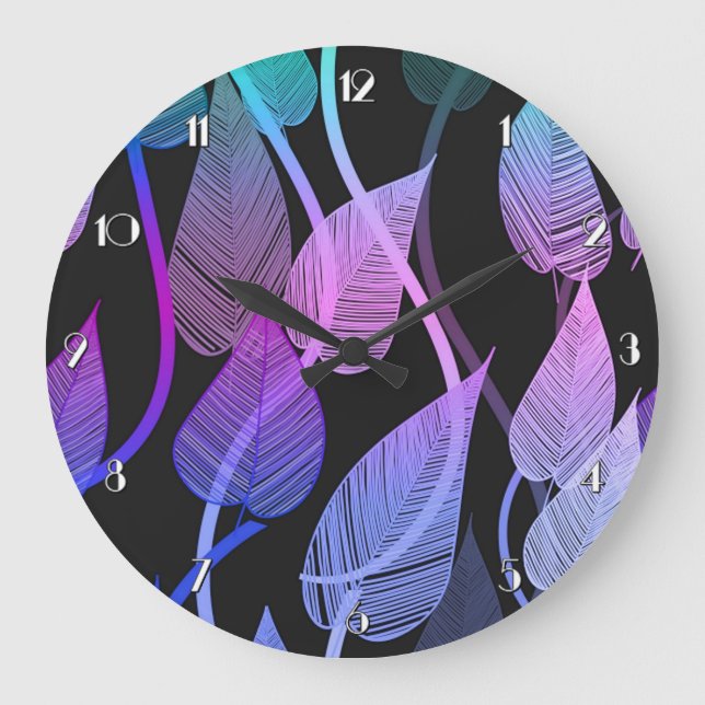 Mönster Wall Clock, färglöst sommarklocka Löv Stor Klocka (Framsida)
