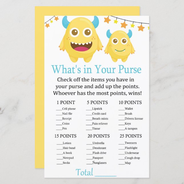 Monster What's in you purse-match babydusch (Fram/baksida)