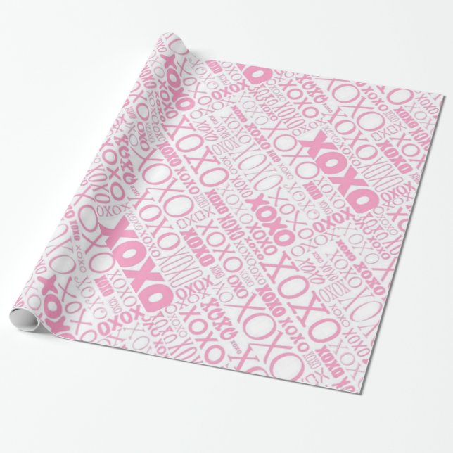 Mönster Wrapping Papper för rosa & White Hugs & Ki Presentpapper (Utrullad)