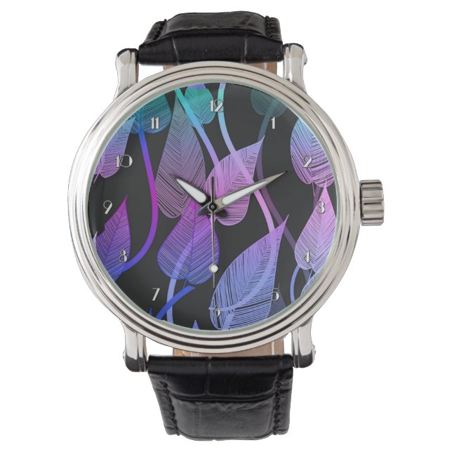 Mönster Wrist Watch, färgad sommartid Lövs Armbandsur (Framsida)