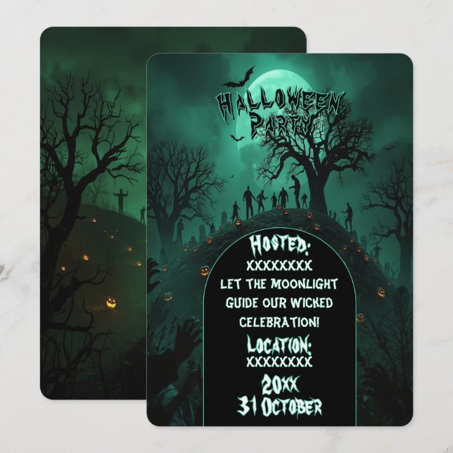 Monster Zombiefest Halloween-stil Inbjudningar (Fram/baksida)