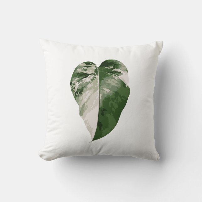 Monstera Albo Heart Pillow — Botanical Home Decor Kudde (Framsida)
