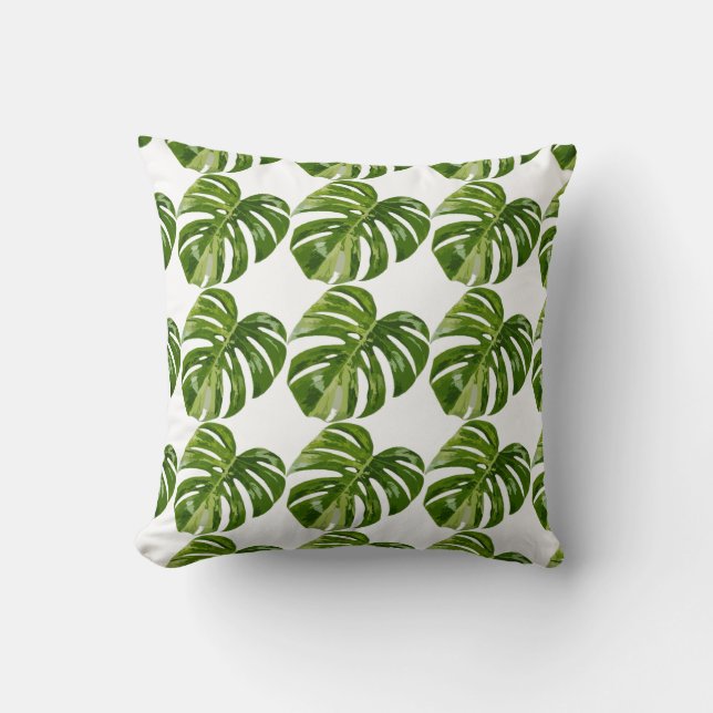 Monstera Albo Leaf Pillow — Botanical Home Decor Kudde (Framsida)