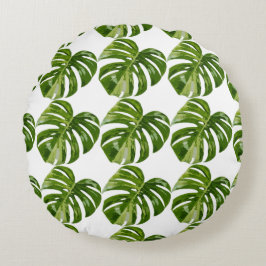 Monstera Albo Leaf Pillow — Botanical Home Decor Rund Kudde
