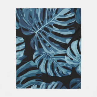 Monstera-anläggningen: Blue löv mönster. Fleecefilt
