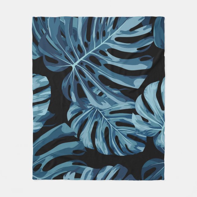 Monstera-anläggningen: Blue löv mönster. Fleecefilt (Framsidan)
