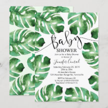 Monstera Baby Shower-inbjudan, Tropical Lövs