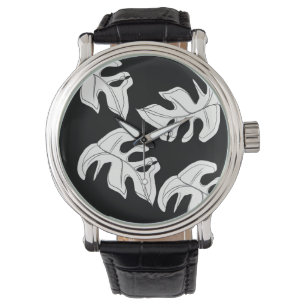 Monstera Black White Botanical Bröllop Armbandsur