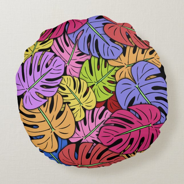 Monstera blad #5 rund kudde (Baksidan)