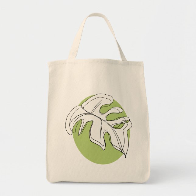Monstera blad abstrakt växtillustration Grön Tygkasse (Framsidan)