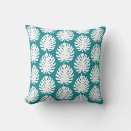 Monstera blad akva teal mönster kust strand kudde