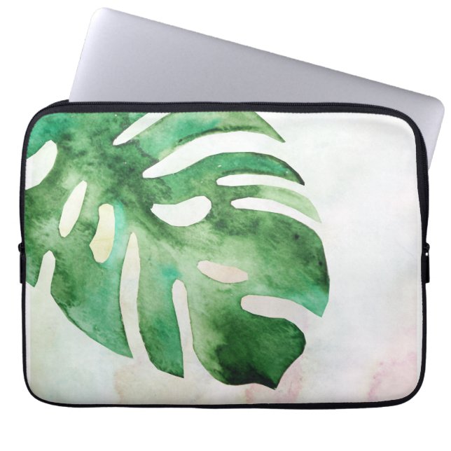 Monstera blad akvarell laptop fodral (Framsidan)