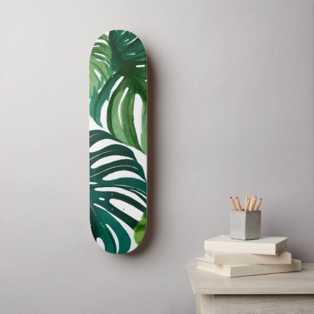 Monstera blad akvarell mini skateboard bräda 18,5 cm (Väggkonst)