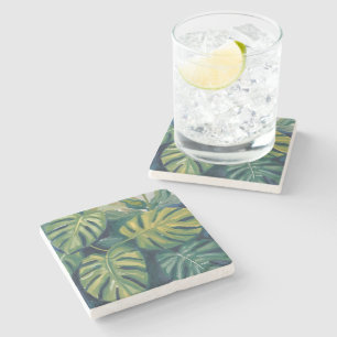 Monstera blad botanisk akvarell stenunderlägg