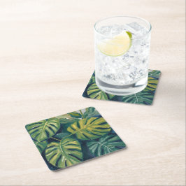 Monstera blad botanisk akvarell underlägg papper kvadrat