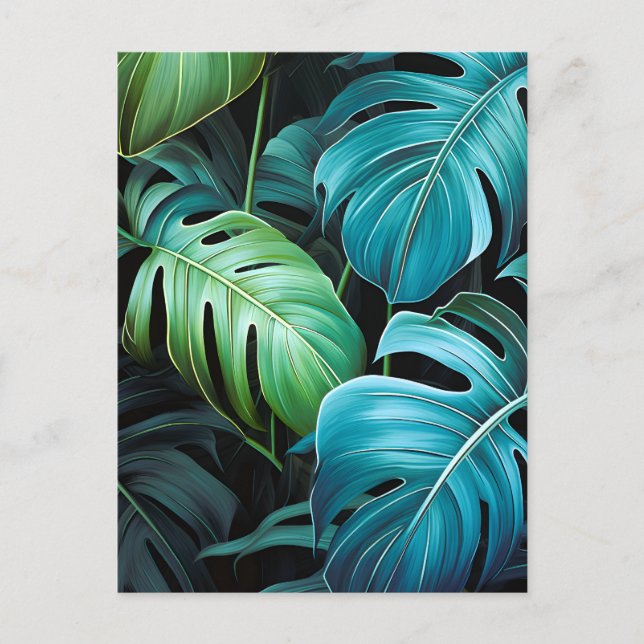 Monstera blad botanisk tropisk djungelbladverk  helg vykort (Framsida)