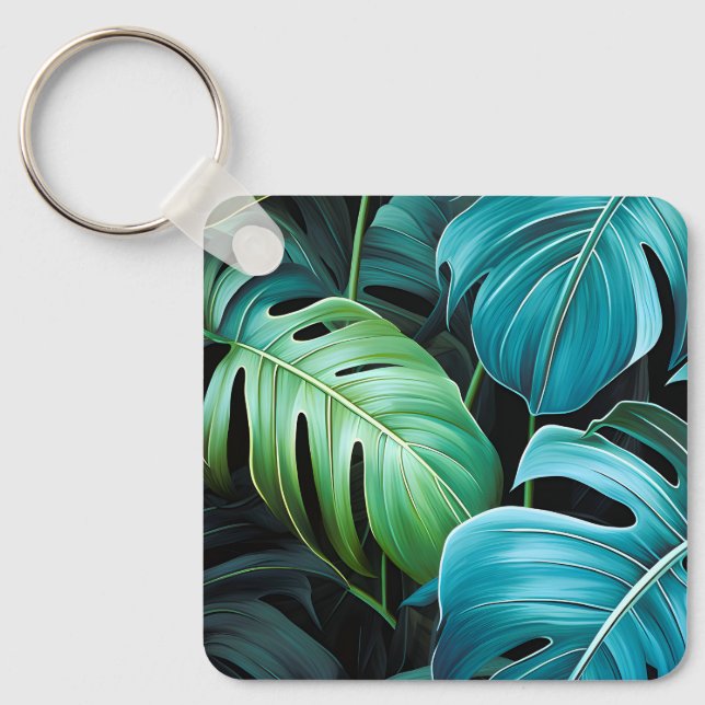 Monstera blad botanisk tropisk djungelbladverk  nyckelring (Framsida)