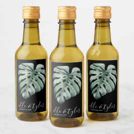 Monstera blad bröllop mini vinflaska etikett