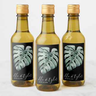 Monstera blad bröllop mini vinflaska etikett