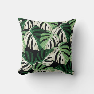 Monstera blad exotiskt svart mönster kudde
