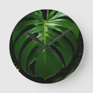 Monstera blad Gold Jungle Glamour Rund Klocka