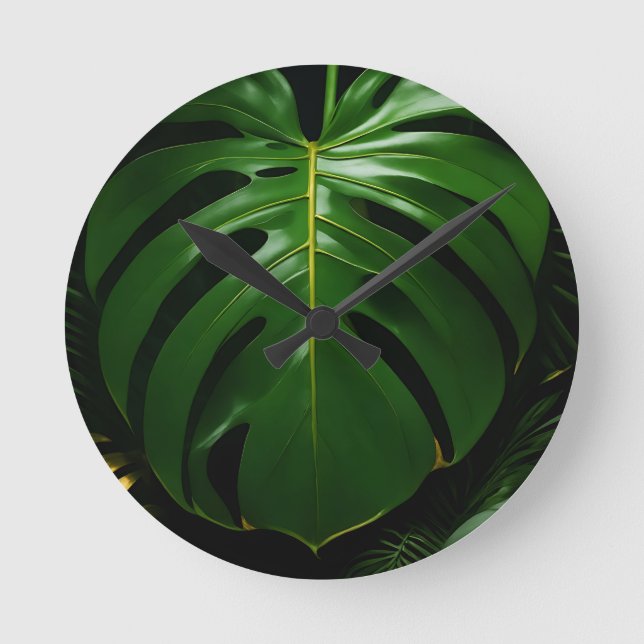 Monstera blad Gold Jungle Glamour Rund Klocka (Framsida)