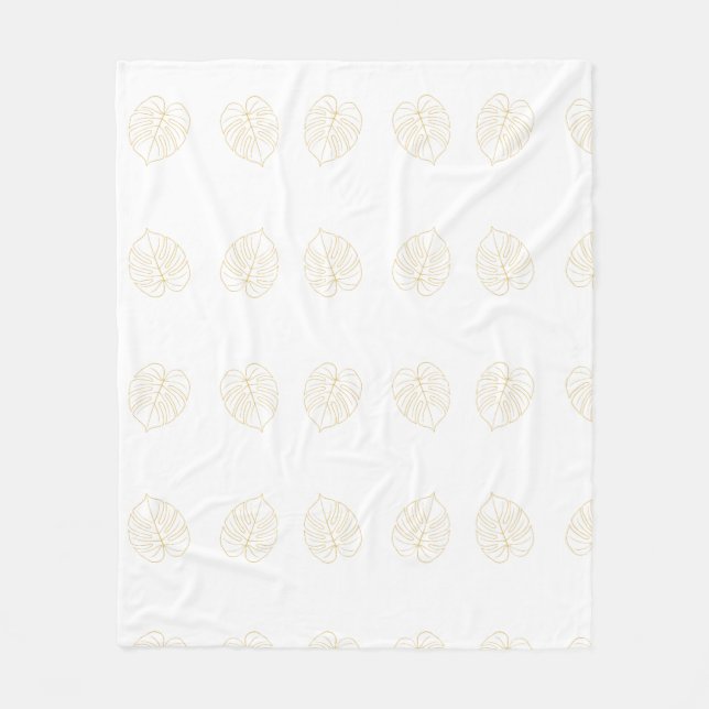 Monstera blad guld design.  fleecefilt (Framsidan)