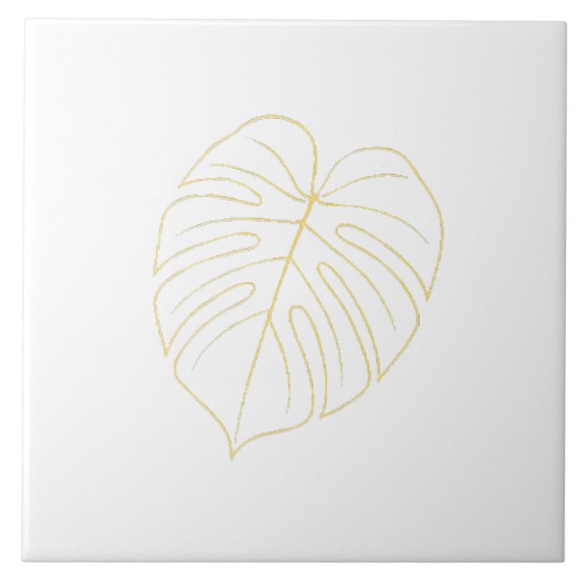 Monstera blad guld design.  kakelplatta (Framsidan)
