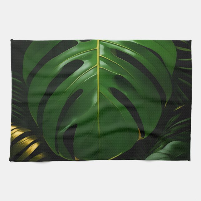 Monstera blad Guld Jungle Glamour Kökshandduk (Horisontell)