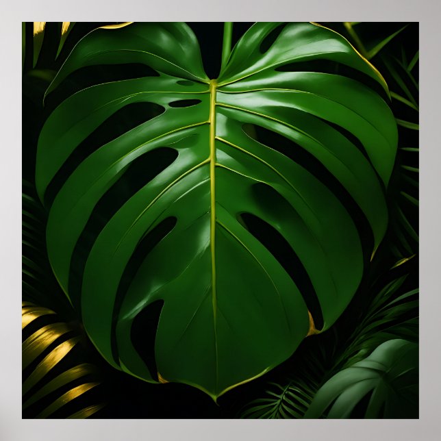 Monstera blad Guld Jungle Glamour Poster (Framsidan)