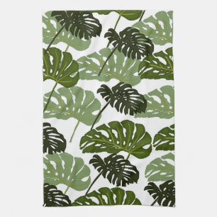 Monstera blad i grön kökshandduk
